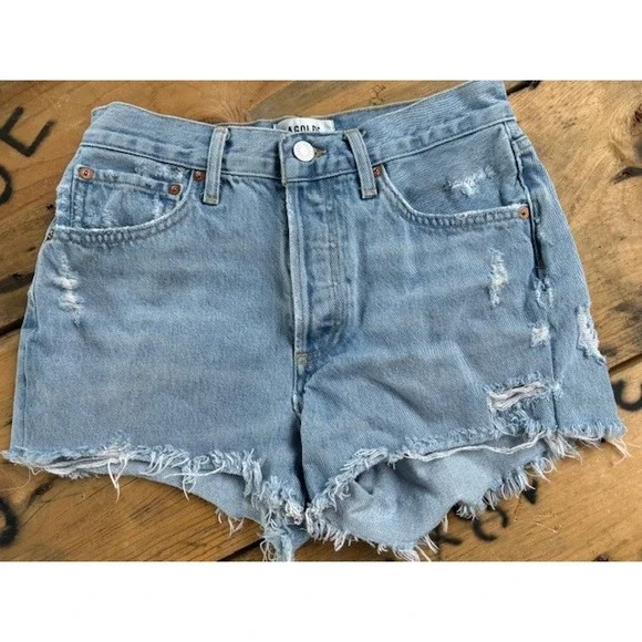 AGOLDE Parker Vintage Cut Off Denim Jean Shorts Size 24 Light Wash - Picture 1 of 4